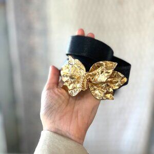 Black Belt with Gold Metal Flower Buckle